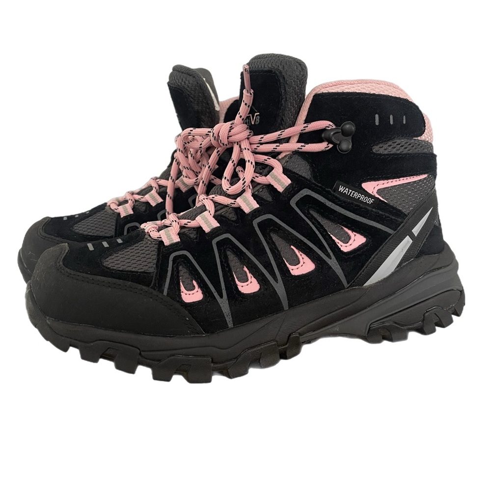 Women's Lace Up Waterproof Boots - Black and Pink